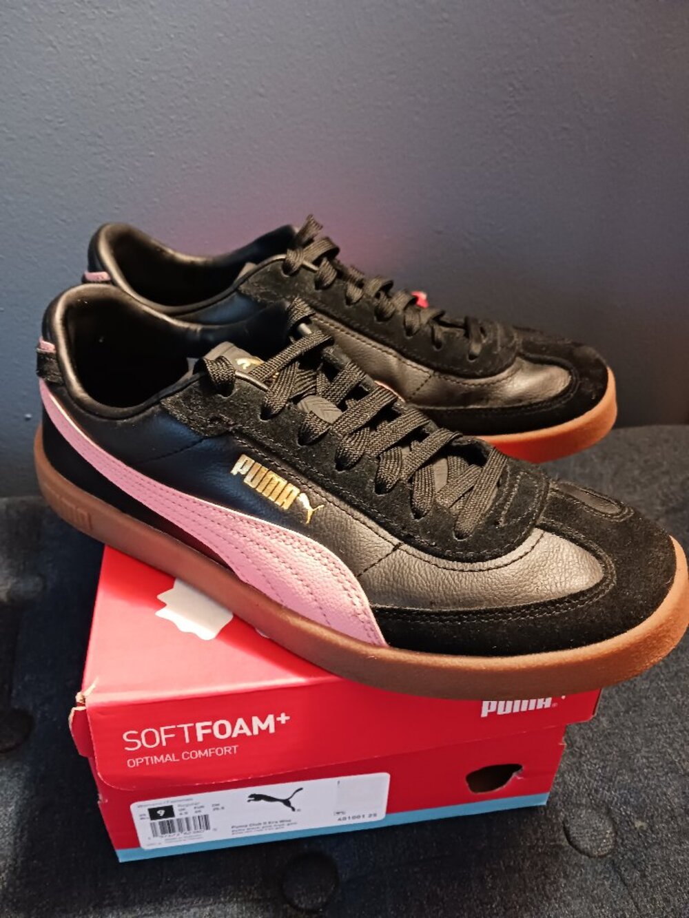 Puma Pink and Black Sneakers - Club Era II Size 9
